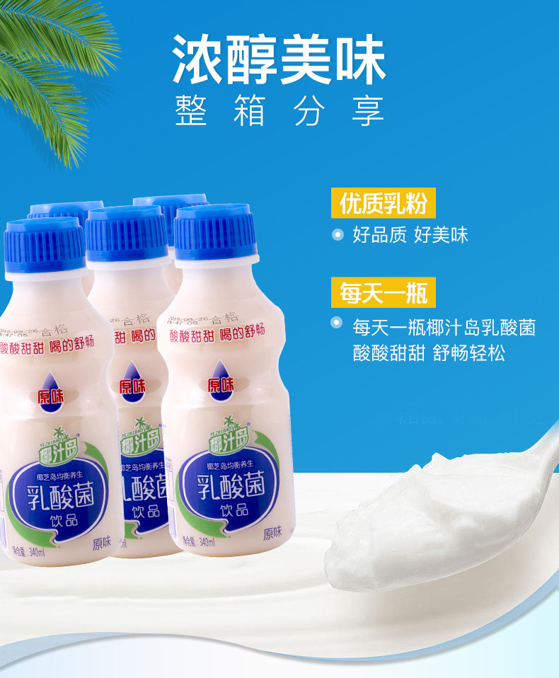 椰汁岛乳酸菌饮品整箱340ml*12瓶饮料儿童发酵酸奶牛奶学生早餐奶