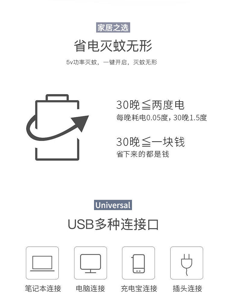 【领券立减10元】【家庭必备】灭蚊灯家用静音usb捕蚊灯驱蚊器孕妇婴儿适用卧室灭蚊神器插电式