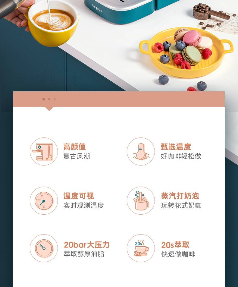 东菱(DonLim) 意式咖啡机 家用办公咖啡机半自动 20bar高压萃取温度可视蒸汽打奶泡