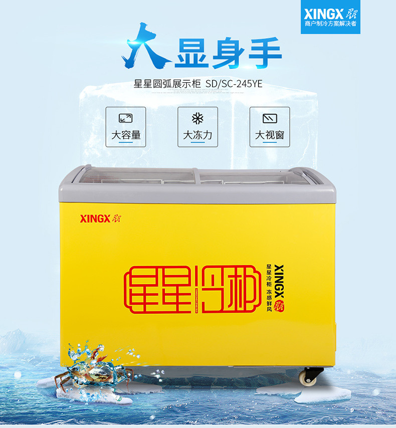 XINGX/星星 SD/SC-245YE 卧式展示柜 商用冷柜 雪柜大冰柜冷藏冷冻