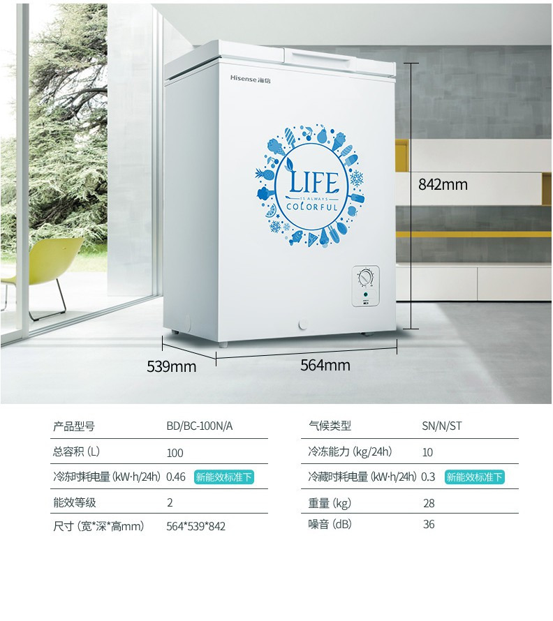 海信/Hisense BD/BC-100N/A 冰柜家用小型冷藏冷冻柜卧式迷你保鲜节能两用