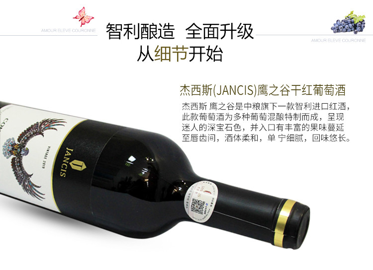 【智利原瓶进口】杰西斯鹰之谷干红葡萄酒 聚会宴会送礼佳品750ml 单瓶装