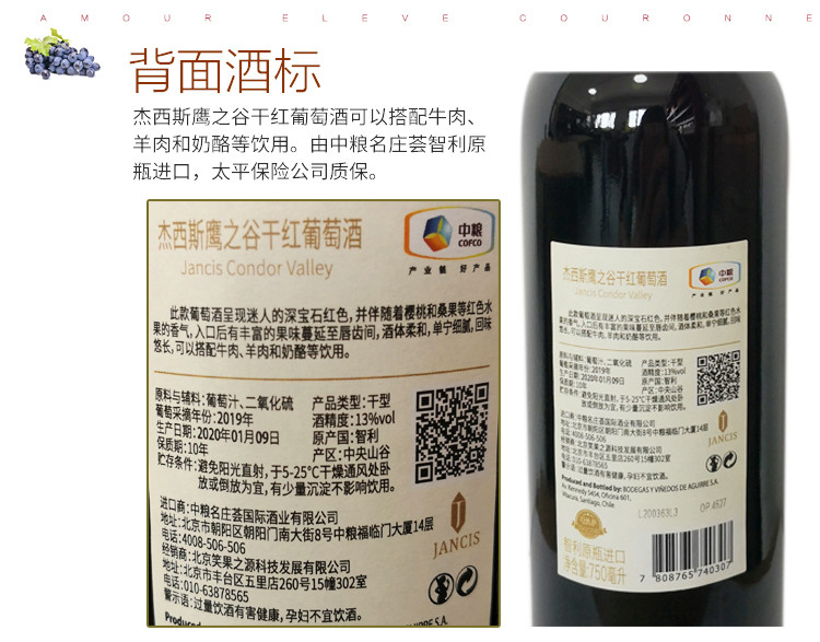 【智利原瓶进口】杰西斯鹰之谷干红葡萄酒 聚会宴会送礼佳品750ml 单瓶装