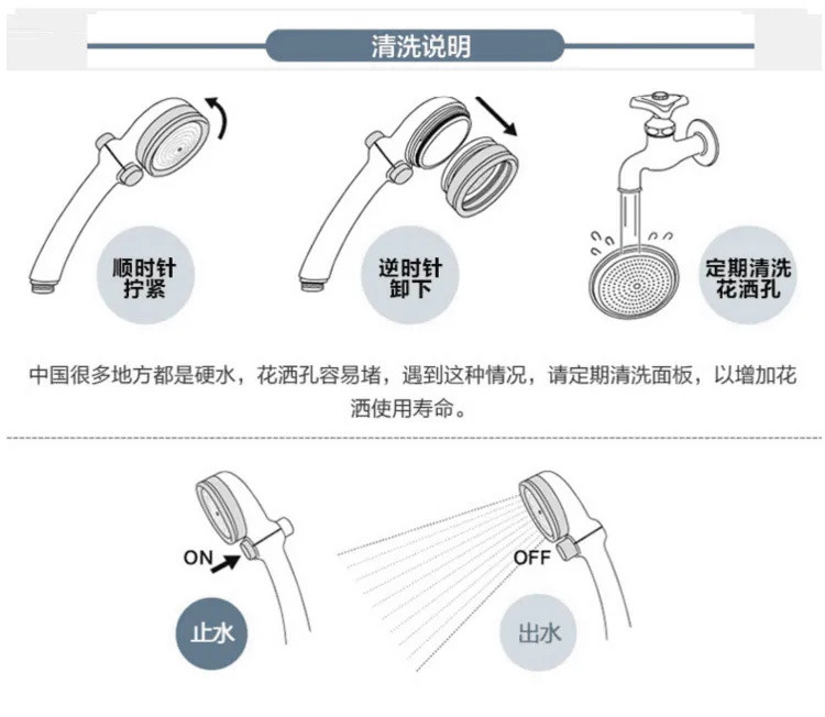 德国一键止水 强增压花洒喷头手持洗澡淋浴霸沐浴水龙头花洒套装