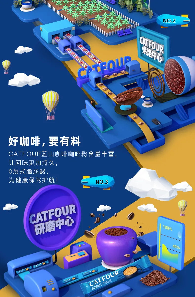 【选择好品牌】Catfour蓝山咖啡40条风味 特浓速溶咖啡粉卡布奇诺三合一学生提神