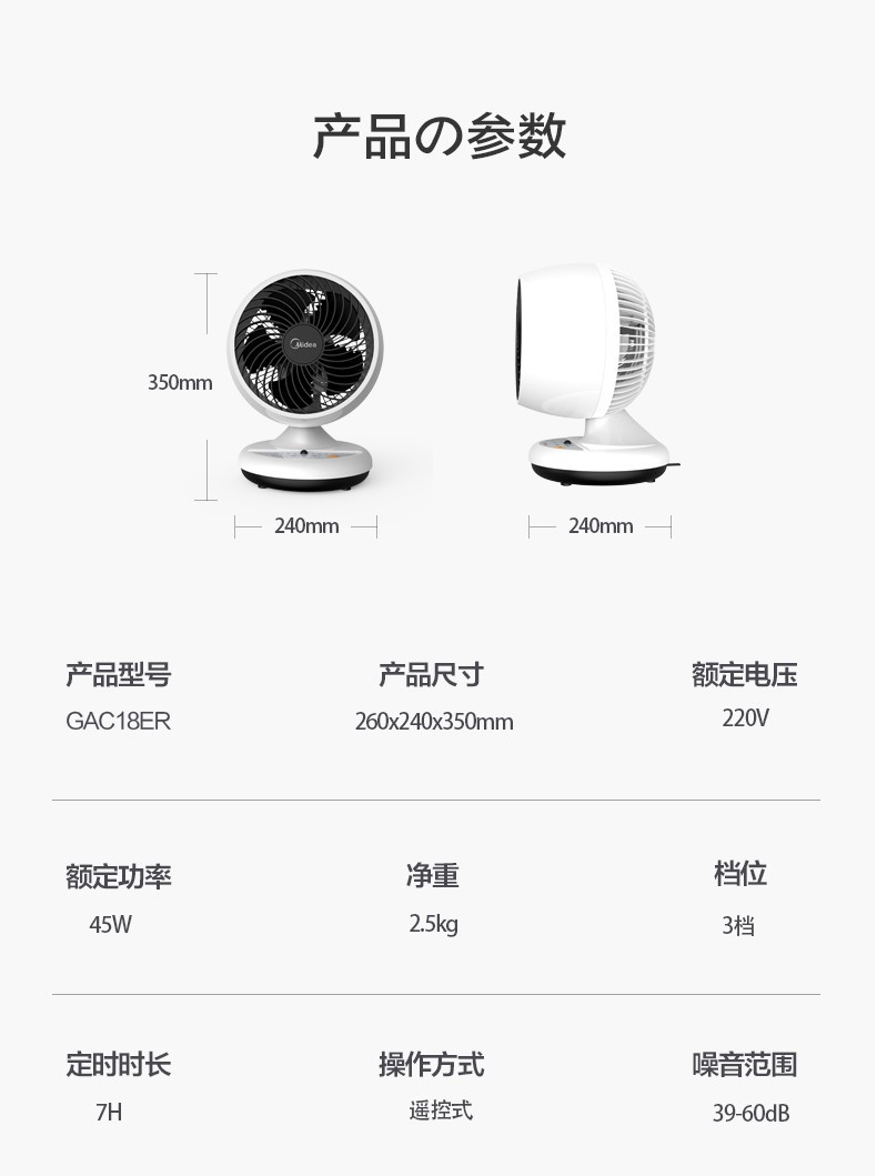  美的（Midea）电风扇空气循环扇台式涡轮家用落地扇 GAC18ER