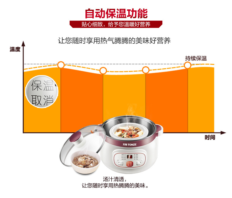 天际/TONZE 电炖锅陶瓷隔水炖小电炖盅迷你白瓷BB煲DGD12-12CG