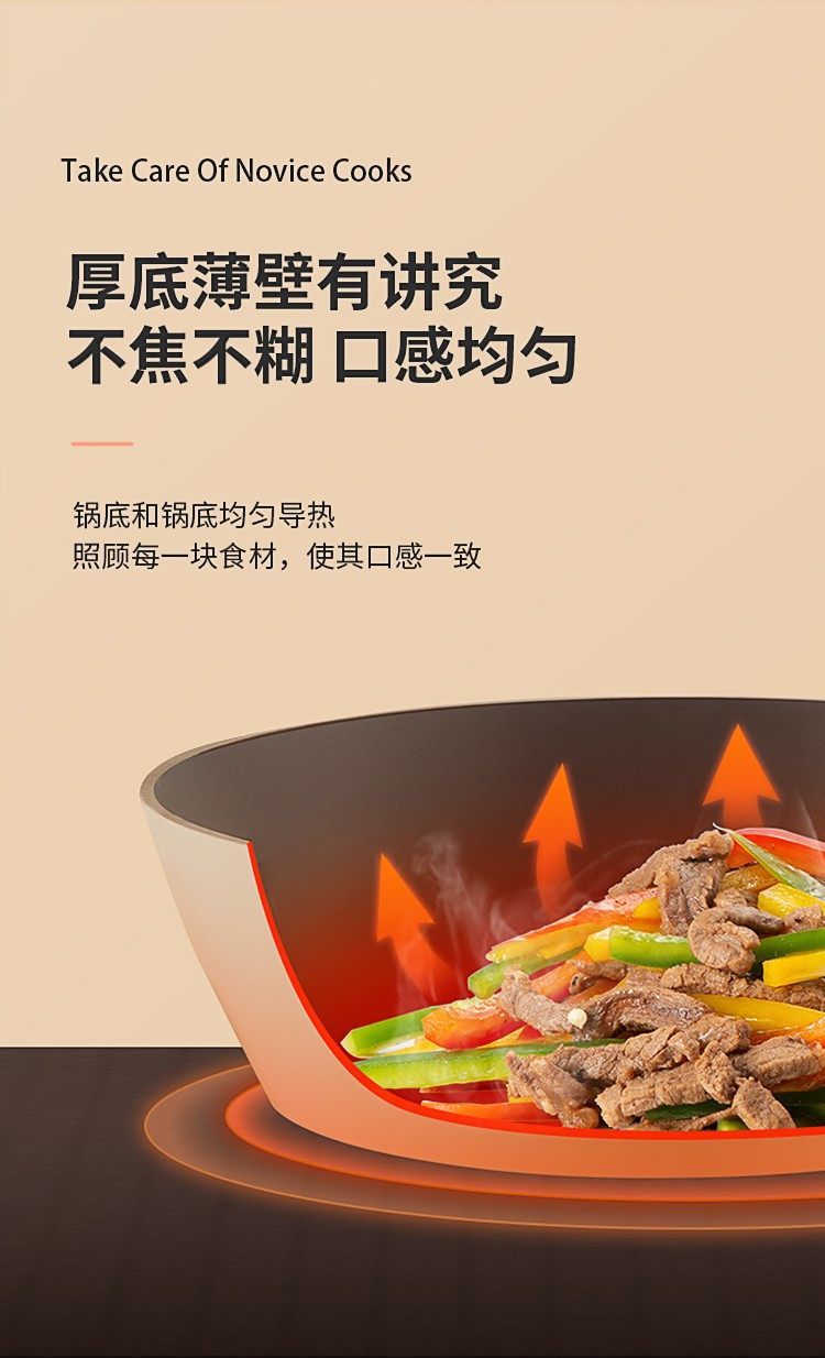 炊大皇/COOKER KING  炊大皇不粘锅炒锅平底大煎锅少油烟聚能爆炒锅电磁炉煤气灶适用一体锅炒菜锅 30cm