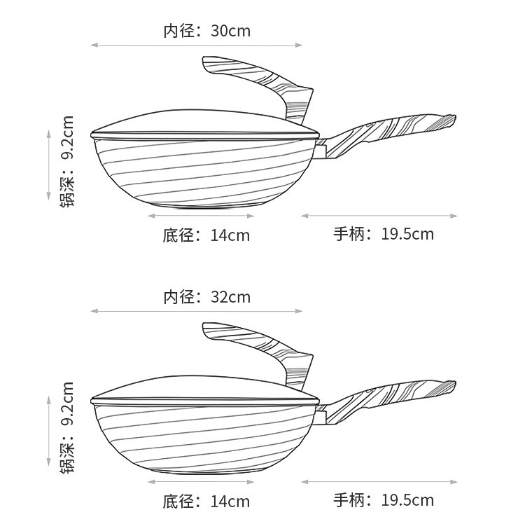  炊大皇 炒锅不粘锅麦饭石色不粘锅炒小米饭锅无油烟锅燃气电磁炉通用 30cm