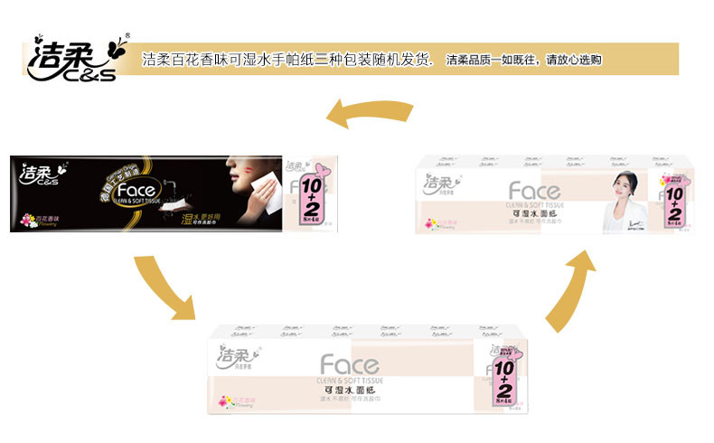 洁柔/C&amp;S Face可湿水手帕纸 百花香味纸巾 柔软舒适 12包/条X4条装