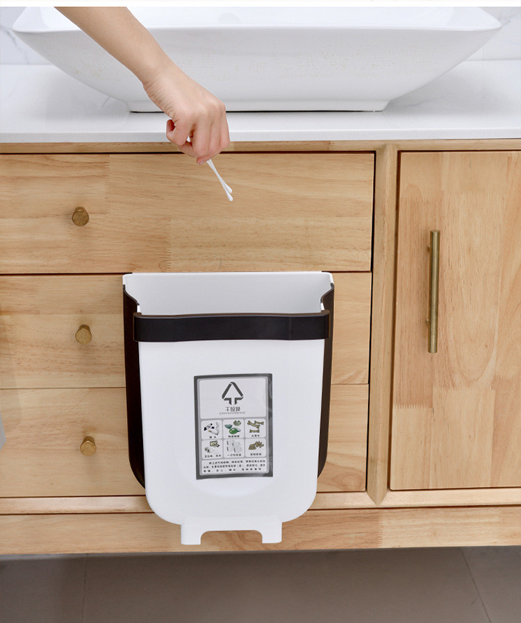 【领券立减5元】塑料厨房垃圾桶家用 无盖分类垃圾桶 壁挂式折叠垃圾桶