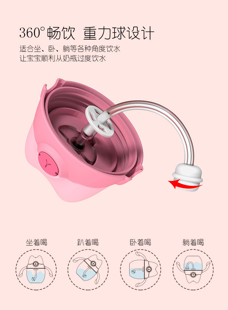 【领券立减10元】萌趣猫可爱吸管儿童塑料杯300ml装 宝宝奶粉杯摇摇杯婴儿水杯带手柄