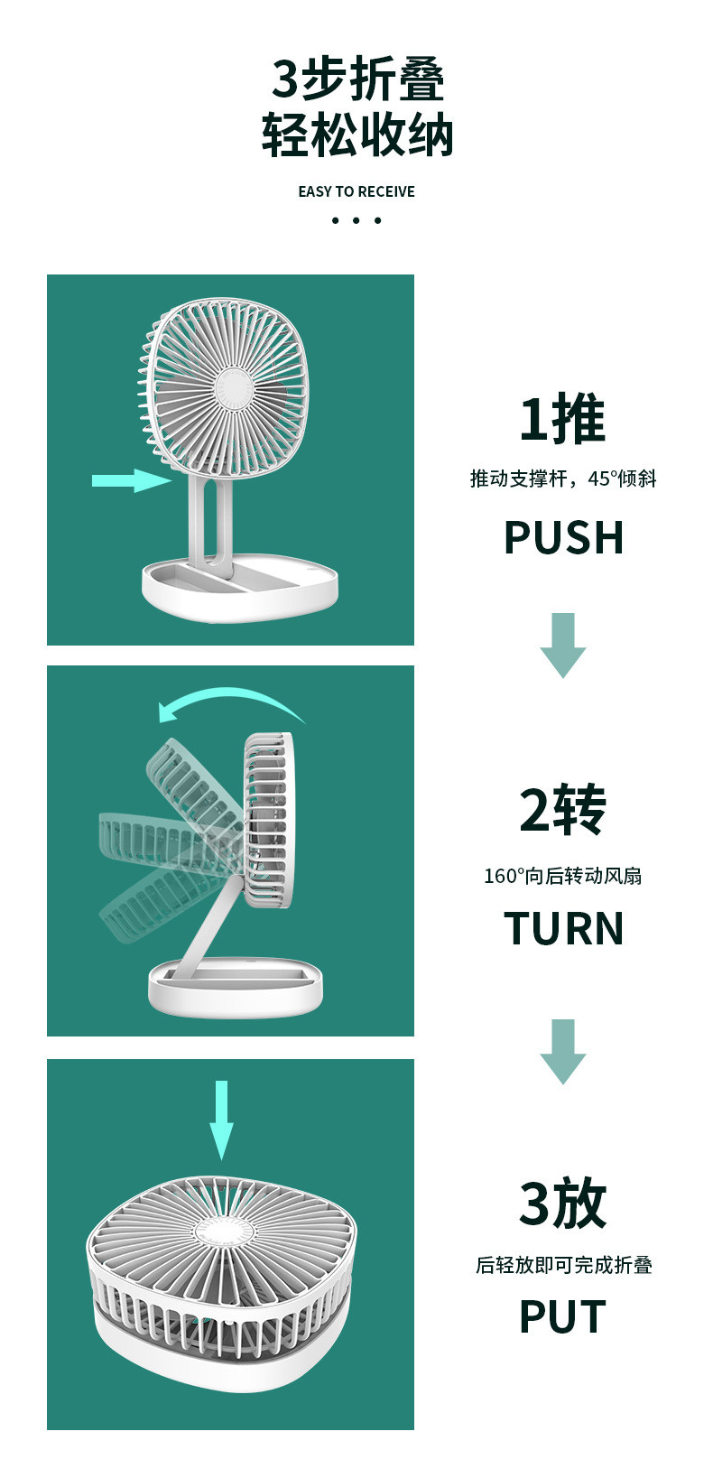 【领劵立减10元】办公室桌面小风扇便携usb充电学生宿舍静音迷你香薰折叠伸缩风扇风雅仕