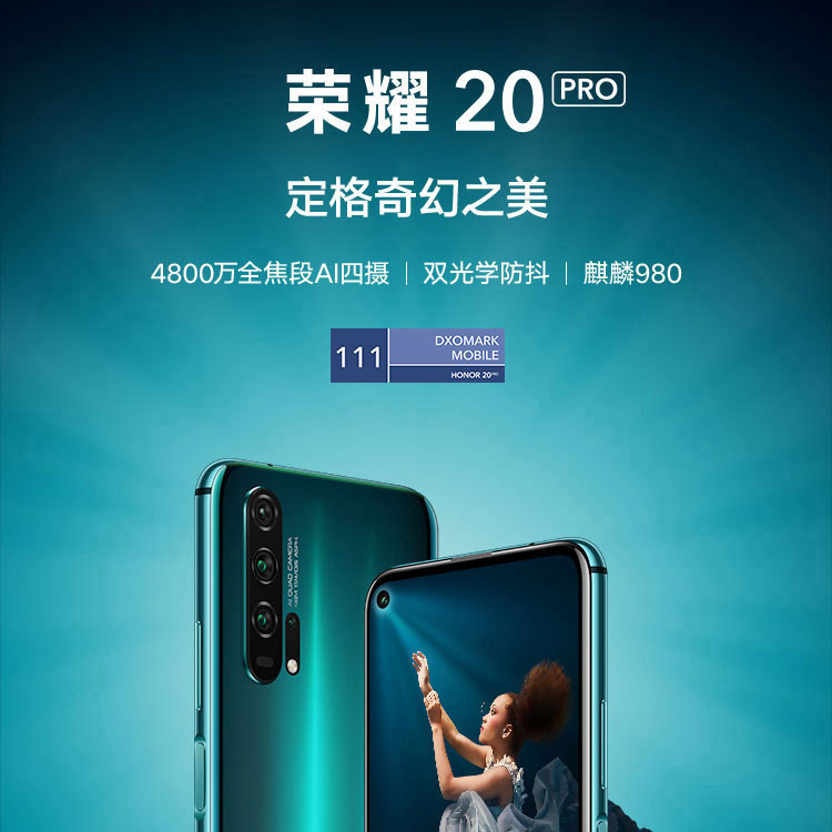  荣耀20 PRO 4800万全焦段AI四摄  麒麟980 8GB+256GB全网通4G 手机