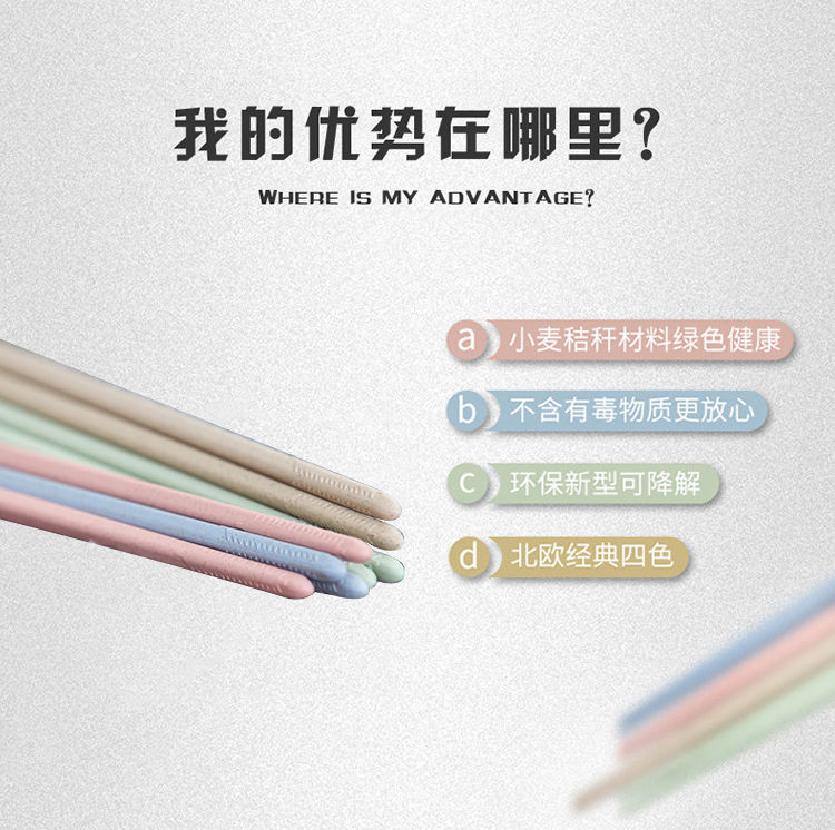 【4-20双装】小麦秸秆筷子防滑防霉家庭装日式家用餐厅创意环保