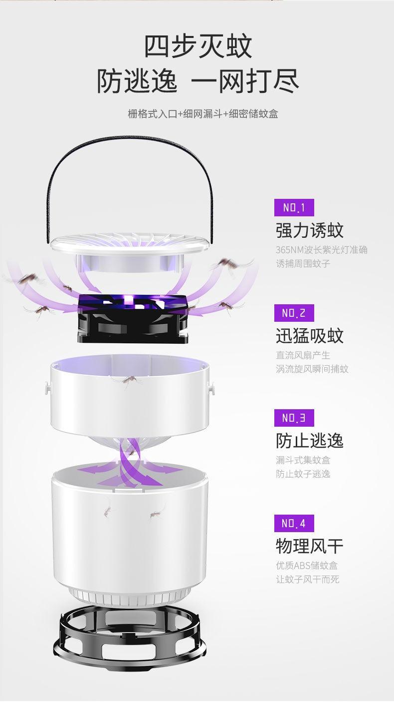 灭蚊灯家用卧室吸入式物理USB灭蚊器插电式驱蚊神器静音无辐射驱蚊灯