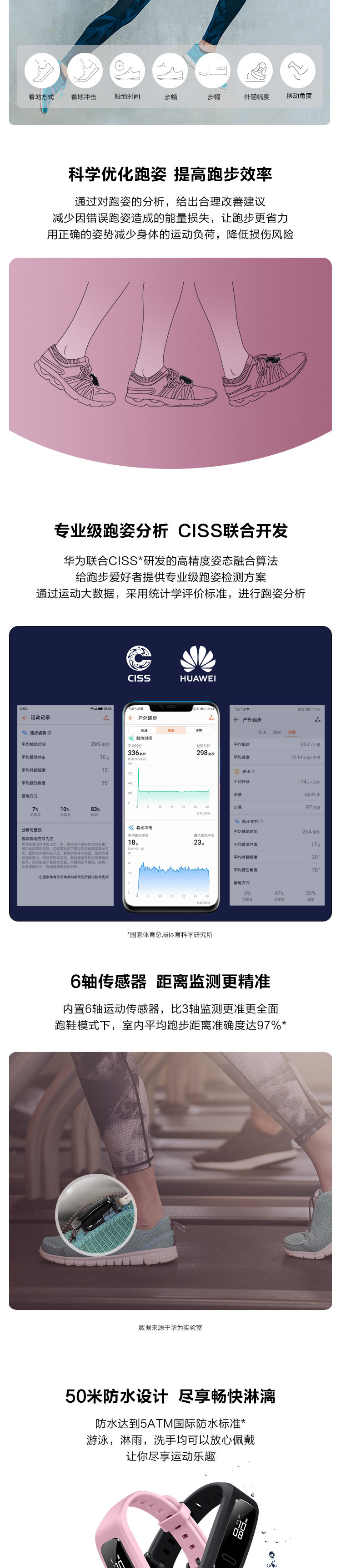 华为/HUAWEI 华为手环 3e 跑步精灵14天长续航 50米防水 科学优化跑姿 创新跑