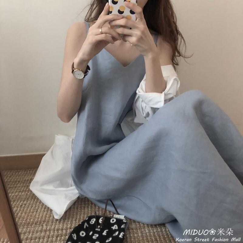 卓纪夏季新款甜美女装学院妹妹吊带裙森系设计感宽松遮肚显瘦连衣裙女