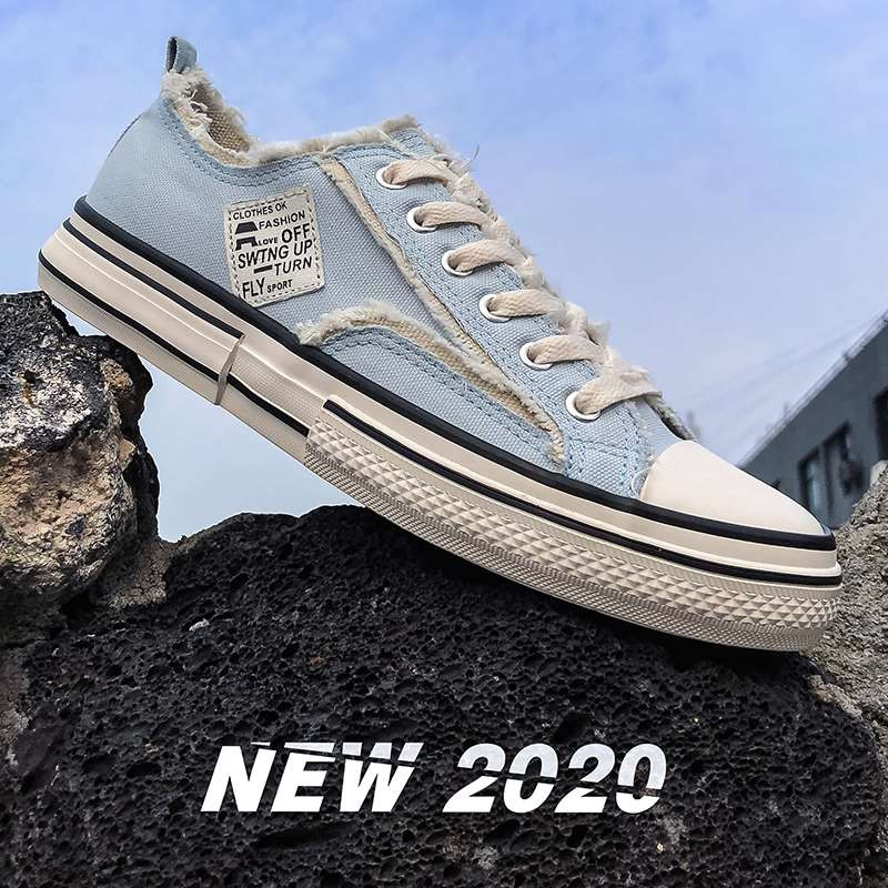 卓纪 2020夏季新款低帮破洞帆布鞋男韩版潮流百搭学生休闲板鞋复古布鞋