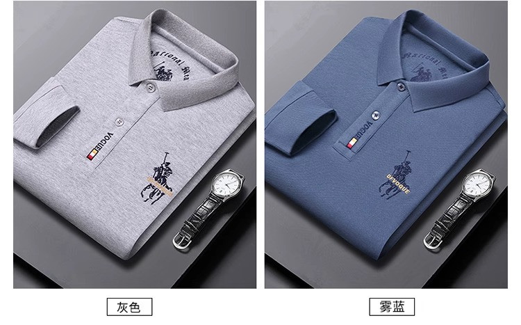  卓纪 中年男士长袖T恤纯棉保罗polo衫春秋季爸爸装卫衣上衣服刺绣