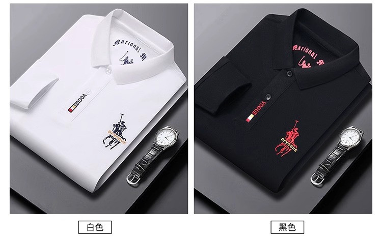  卓纪 中年男士长袖T恤纯棉保罗polo衫春秋季爸爸装卫衣上衣服刺绣