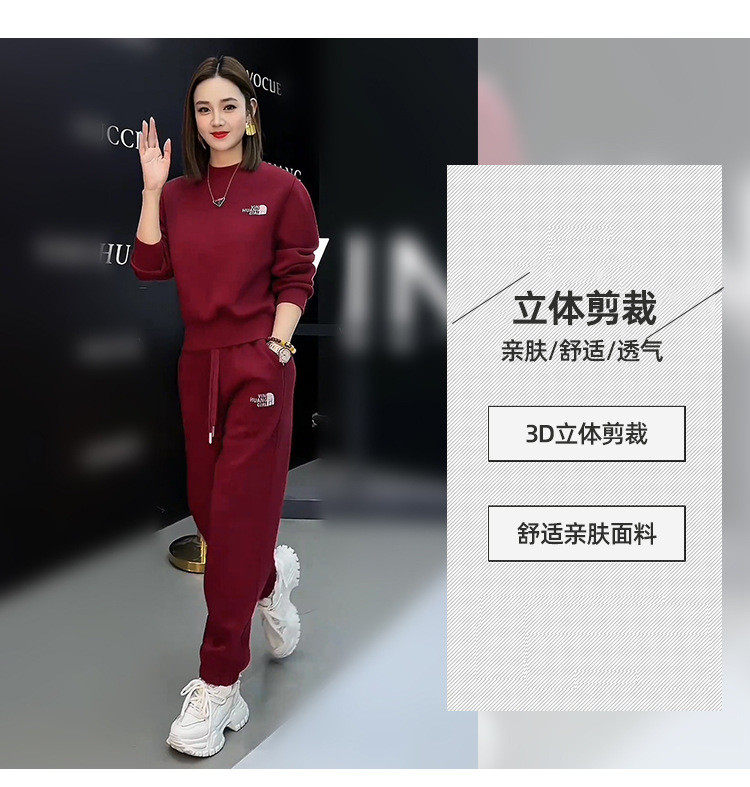  卓纪 发财款新年红时尚休闲运动套装女2024年冬季新款韩版显瘦 加