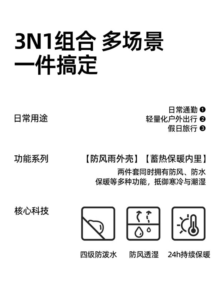  卓纪 24秋冬户外冲锋衣男防风保暖两件套女加厚拼色进藏登山服骆驼同