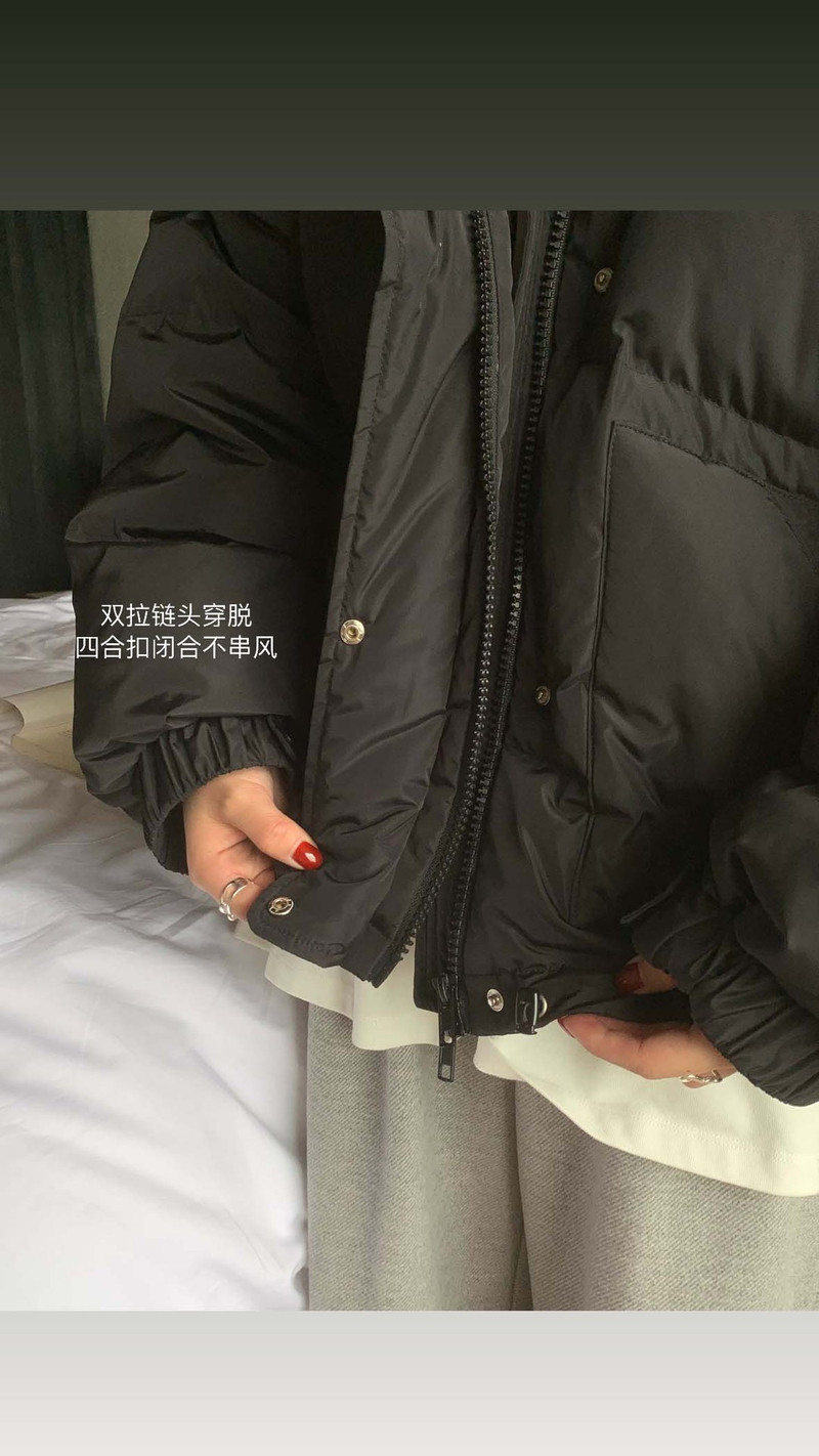 卓纪 冬季韩系宽松拉链棉衣棉服女大码休闲设计感连帽羽绒服