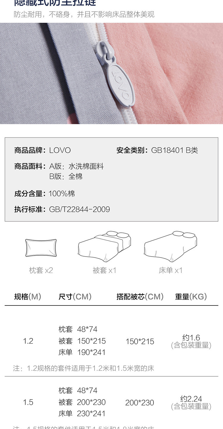 罗莱LOVO 时尚皇冠-水洗棉床品四件套【复制】