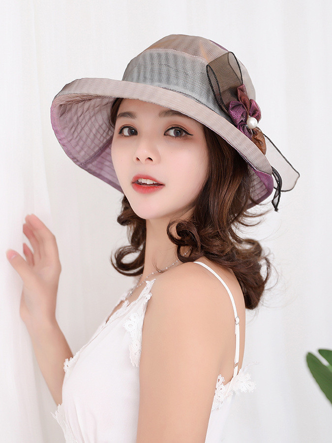 帽子女士新款夏季防外线大沿帽韩版花朵防晒遮阳帽百搭时尚布帽女