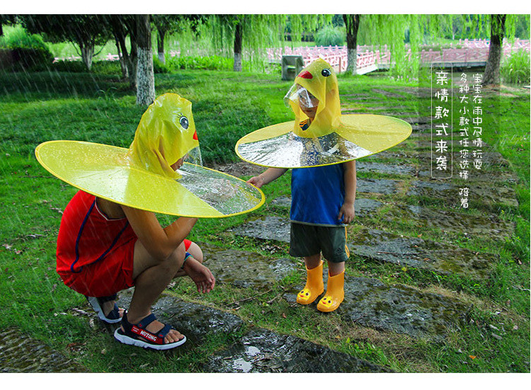 雨衣 小黄鸭飞碟伞雨帽 儿童斗篷式无骨透明防水雨披