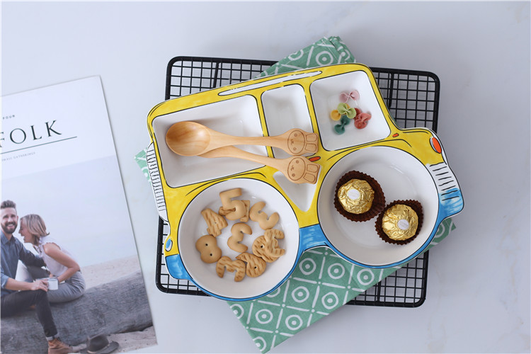 新品吉普车创意小汽车餐盘儿童早餐分隔盘陶瓷餐具宝宝饭盘水果盘