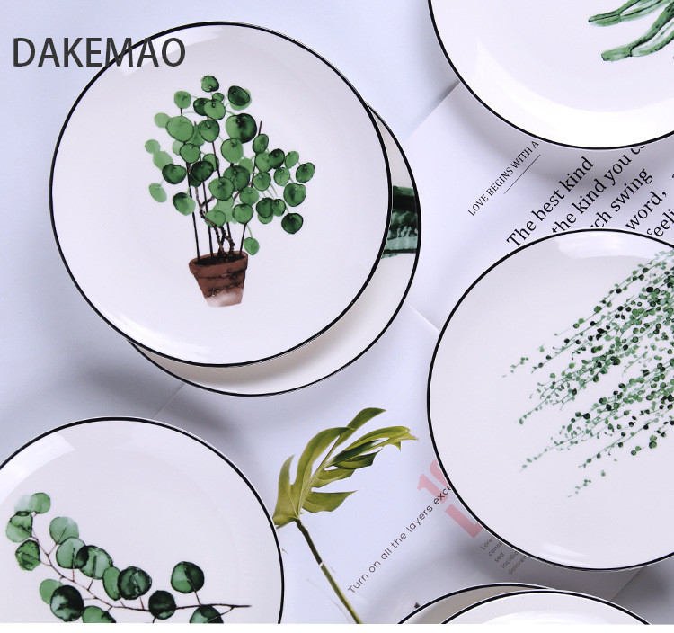 绿色植物陶瓷盘子创意卡通果盘家用西餐牛排盘碗盘碟套装陶瓷餐具