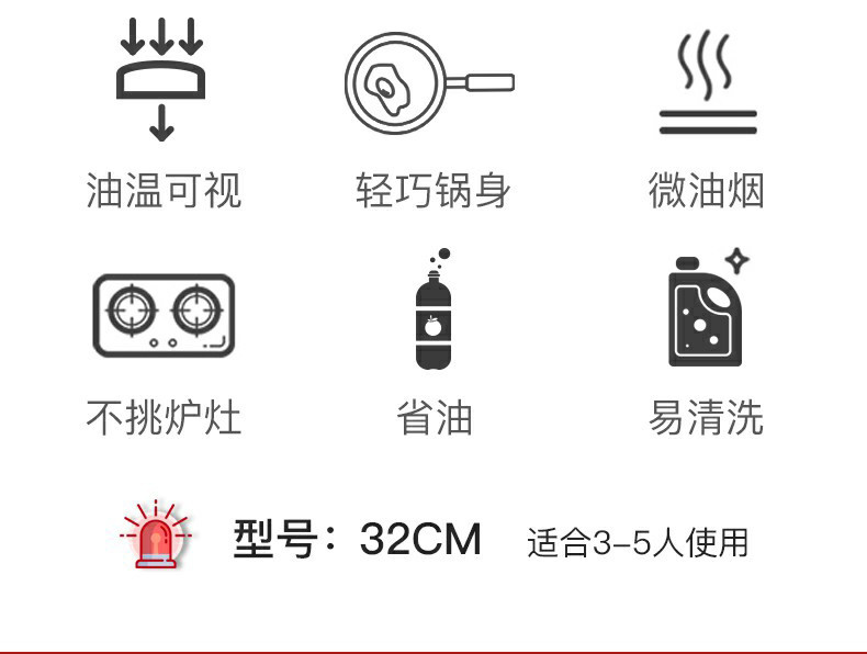 荣事达（Royalstar）炒锅 麦饭石色炒锅32CM家用不粘锅燃气电磁炉通用 平底炒菜锅烹饪锅具