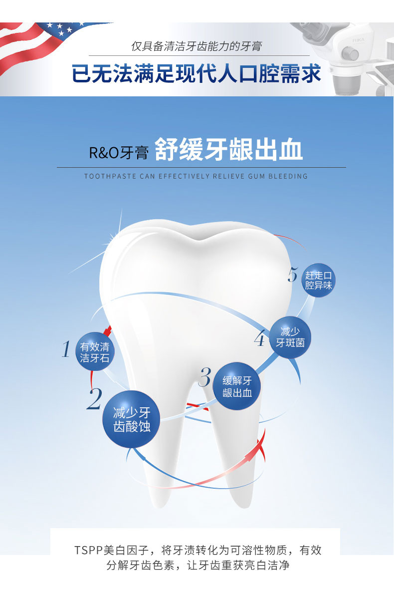 美国进口ro/R&amp;O牙膏宜家组合套装缓解牙龈出血口气清新去黄家庭装3支装