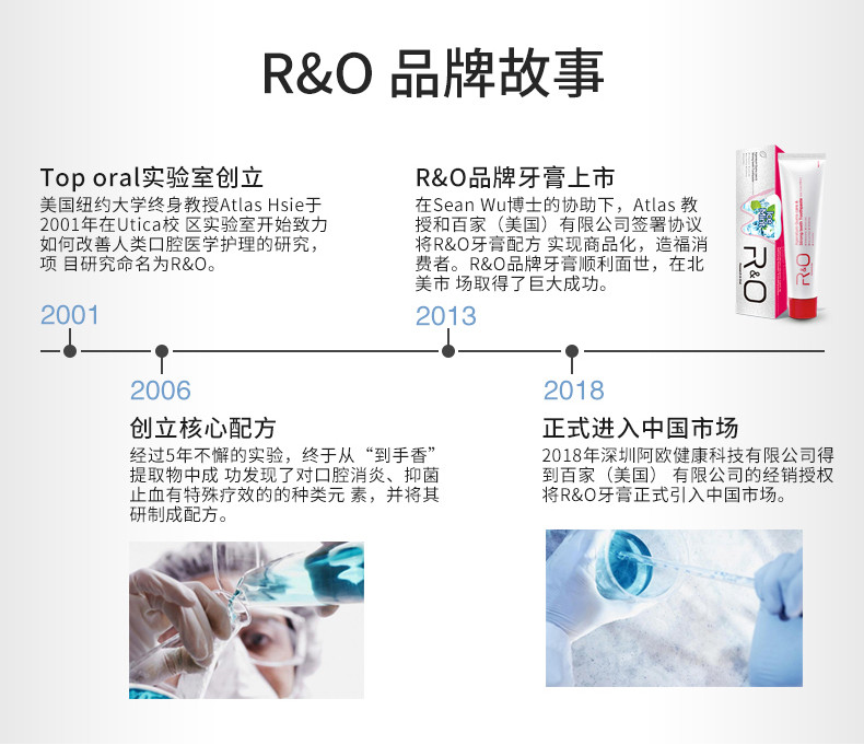 美国进口ro/R&amp;O牙膏85g薄荷冰爽蜂胶薄荷清新口气口腔亮白去渍去口臭牙龈出血口腔护理