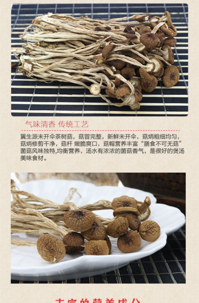 九养芝 不开伞茶树菇250g