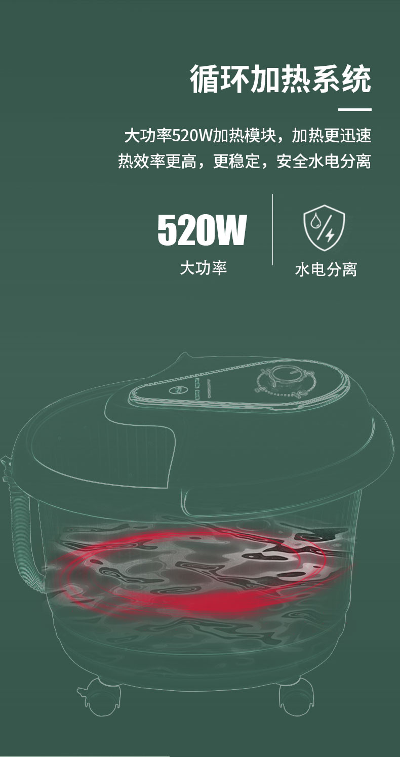 【康佳足浴盆】家用泡脚盆恒温加热洗脚桶绿色KZ-ZY6688【大牛电器】