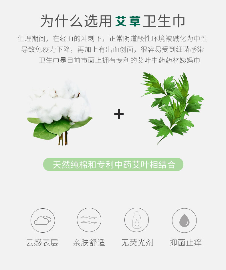 七色羽 艾草纯棉日用20片丝薄卫生巾QSY-7608