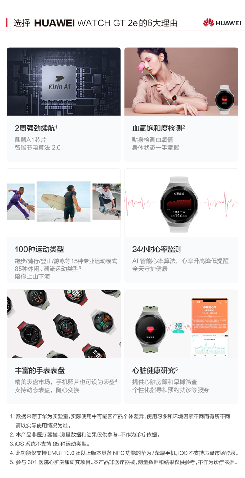 华为/HUAWEIWATCH GT 2e智能手表手环运动防水音乐麒麟芯片GT2手环运动 血氧监测