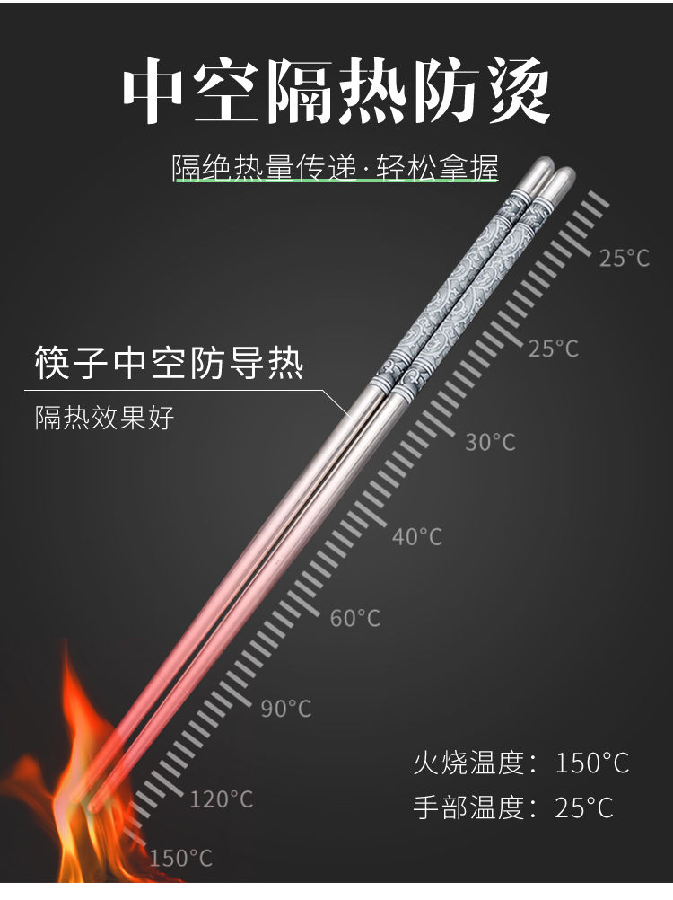 不锈钢筷子防霉抗菌家用防滑防烫不变形餐具套装