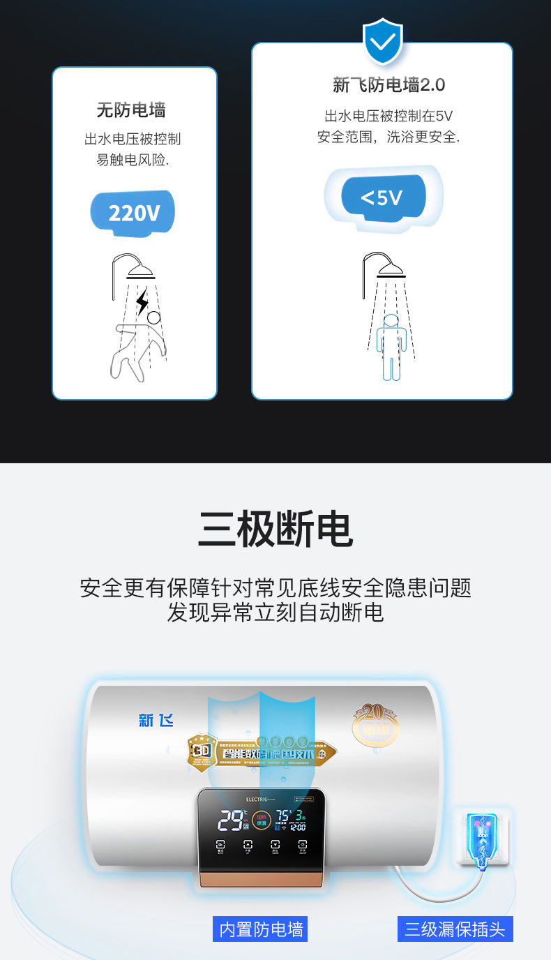 【家用扁桶双胆速热储水式遥控】电热水器洗澡40/50/60/80/升
