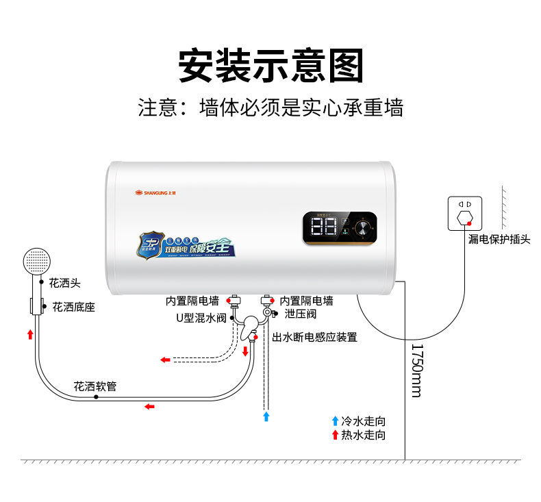 【家用洗澡卫生间速热储水式】节能电热水器遥控40/50/60/80升