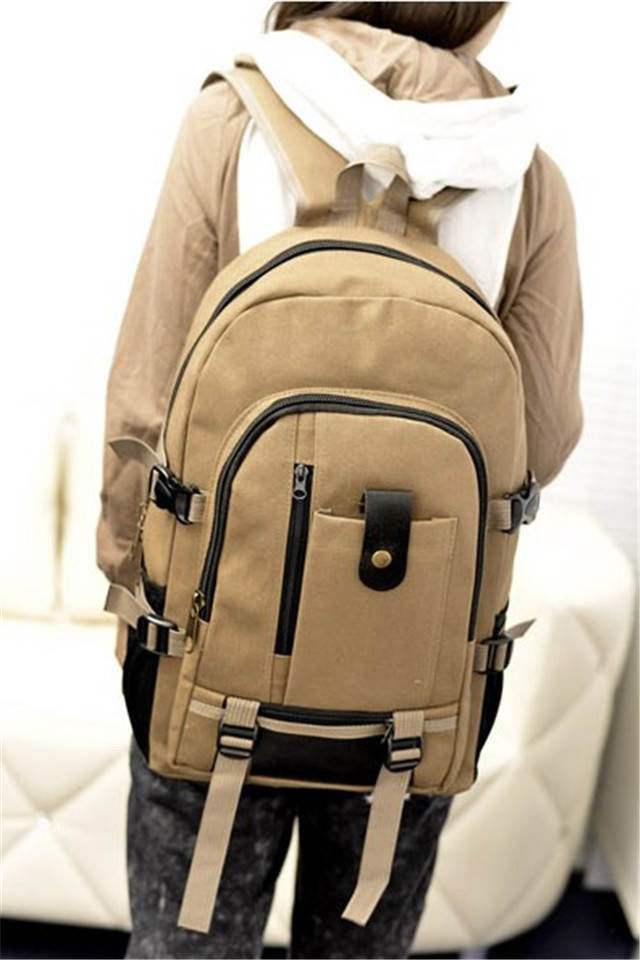 【开工必备】帆布双肩包男士简约大容量书包时尚潮流韩版学生背包