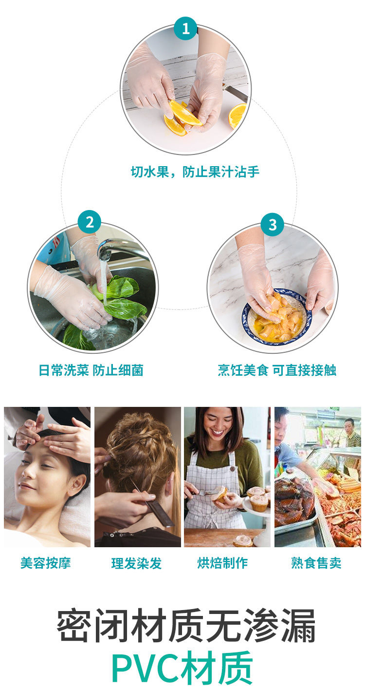 外出防护家用一次性PVC手套防水防油洗碗餐饮乳胶橡胶美容手套