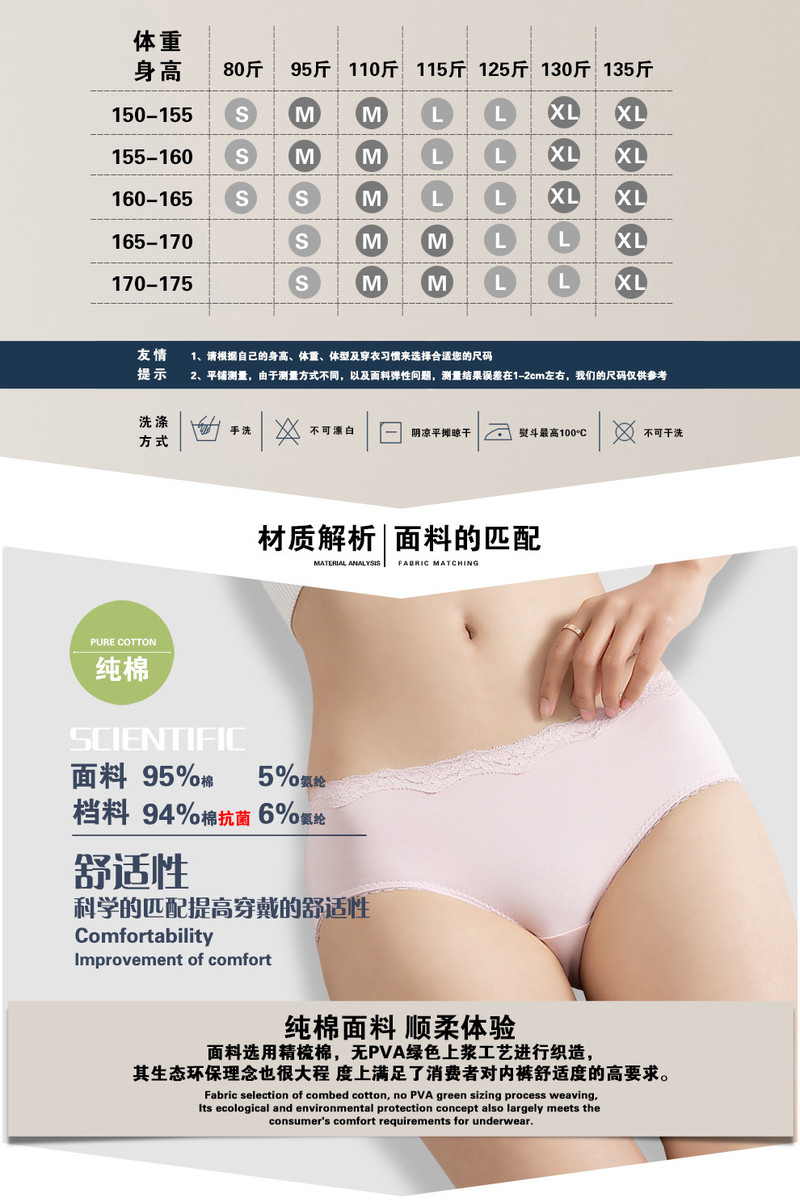  恒源祥 纯棉抗菌三角女士内裤中高腰  4条装 【关爱女性健康】