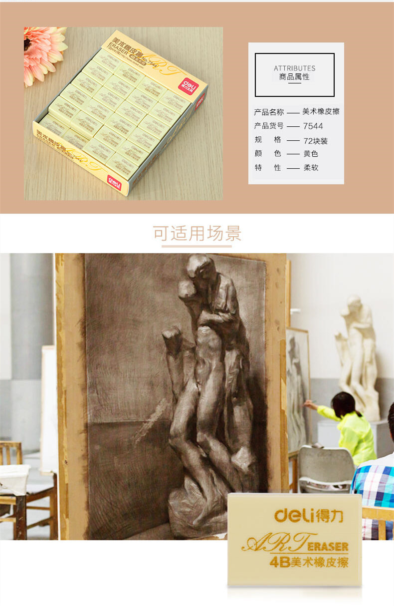 得力/deli 得力7544/7546学生橡皮擦卡通可爱儿童橡皮擦无屑干净绘画4B橡皮