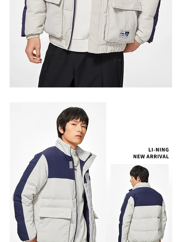 李宁/LI NING 羽绒服男冬2022短款开衫外套保暖立领鸭绒运动服AYMS263 S