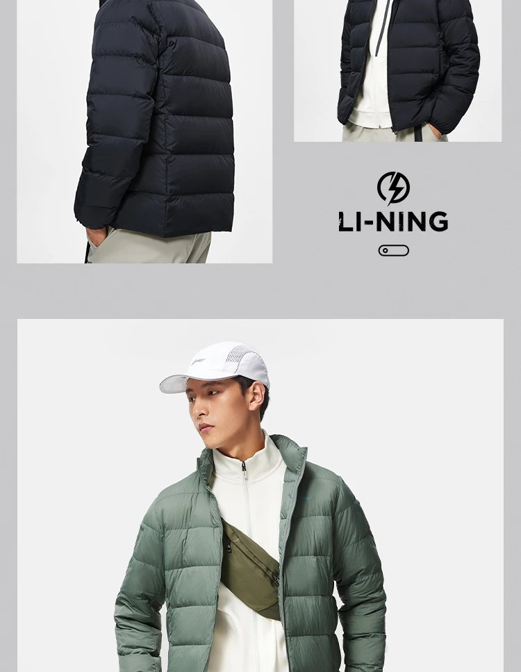 李宁/LI NING 健身系列男子立体剪裁轻质修身90%鸭绒短羽绒服AYMT101