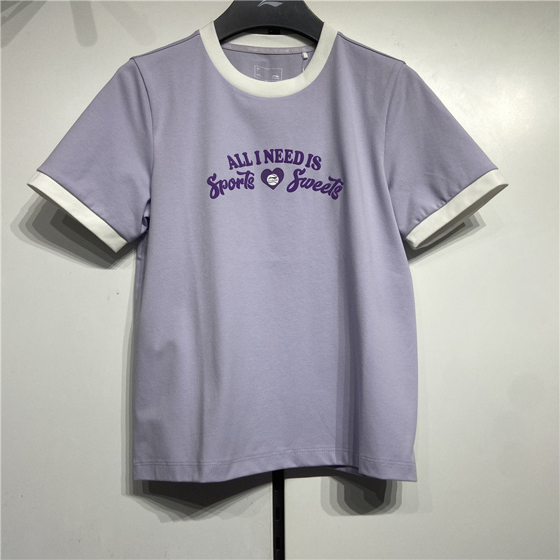 李宁/LI NING T恤女子休闲百搭宽松圆领运动短袖文化衫AHSU524